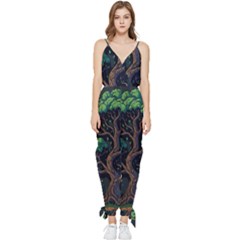 Tree Nature Cartoon Drawing Comic Sleeveless Tie Ankle Chiffon Jumpsuit by Jancukart