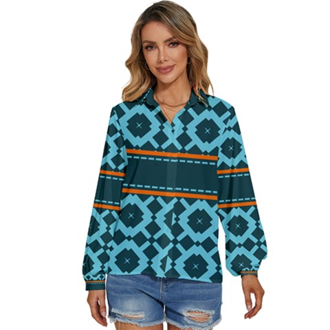 Pattern 28 Women s Long Sleeve Button Down Shirt by GardenOfOphir