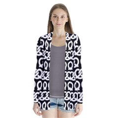 Black And White Pretzel Illustrations Pattern Drape Collar Cardigan by GardenOfOphir