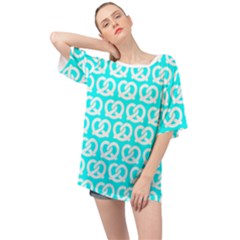 Aqua Pretzel Illustrations Pattern Oversized Chiffon Top by GardenOfOphir