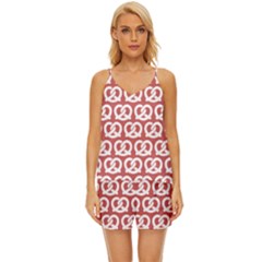 Trendy Pretzel Illustrations Pattern V-neck Satin Pajamas Set by GardenOfOphir