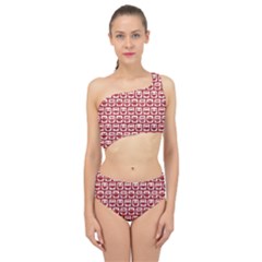 Red And White Owl Pattern Spliced Up Two Piece Swimsuit by GardenOfOphir