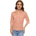 Coral And White Owl Pattern Women s Quarter Sleeve Pocket Shirt View1