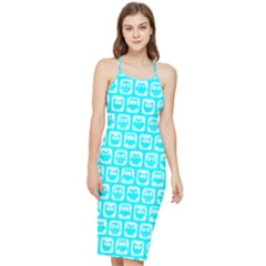 Aqua Turquoise And White Owl Pattern Bodycon Cross Back Summer Dress by GardenOfOphir
