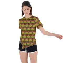 Burger Snadwich Food Tile Pattern Asymmetrical Short Sleeve Sports Tee by GardenOfOphir