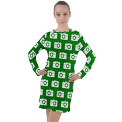 Modern Chic Vector Camera Illustration Pattern Long Sleeve Hoodie Dress by GardenOfOphir