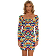 Trendy Chic Modern Chevron Pattern Long Sleeve Square Neck Bodycon Velvet Dress by GardenOfOphir