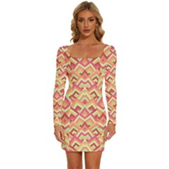 Trendy Chic Modern Chevron Pattern Long Sleeve Square Neck Bodycon Velvet Dress by GardenOfOphir