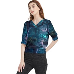 Path Forest Wood Light Night Quarter Sleeve Blouse