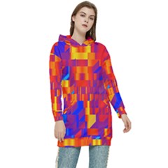 Geometric Pattern Fluorescent Colorful Women s Long Oversized Pullover Hoodie by Jancukart
