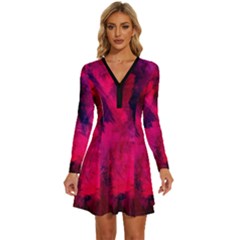 Background-03 Long Sleeve Deep V Mini Dress 