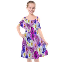 Blossoms-yellow Kids  Cut Out Shoulders Chiffon Dress