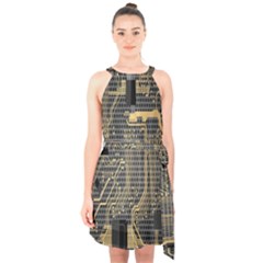 Circuit Halter Collar Waist Tie Chiffon Dress