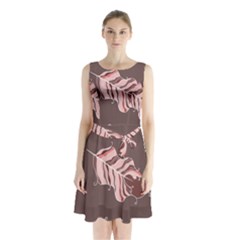 Feather Sleeveless Waist Tie Chiffon Dress