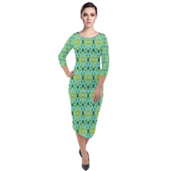 Leaf - 04 Quarter Sleeve Midi Velour Bodycon Dress