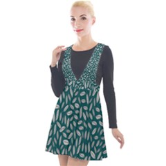 Leaves-012 Plunge Pinafore Velour Dress