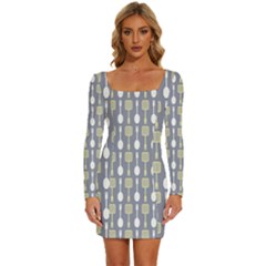 Spatula Spoon Pattern Long Sleeve Square Neck Bodycon Velvet Dress by GardenOfOphir