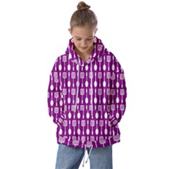 Magenta Spatula Spoon Pattern Kids  Oversized Hoodie by GardenOfOphir