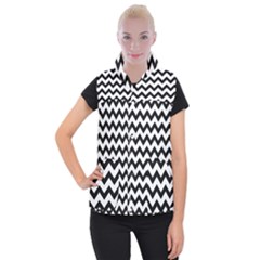 Black And White Chevron Women s Button Up Vest by GardenOfOphir