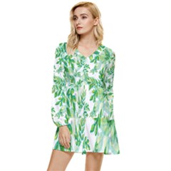 Leaves-37 Tiered Long Sleeve Mini Dress