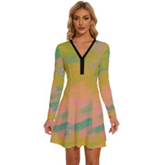 Paint-19 Long Sleeve Deep V Mini Dress 