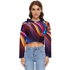 Ai Generated Waves Splash Liquid Paint Wall Women s Lightweight Cropped Hoodie