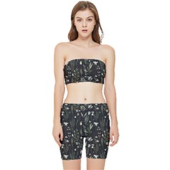 Plants Floral Art Pattern Design Stretch Shorts And Tube Top Set by Ravend