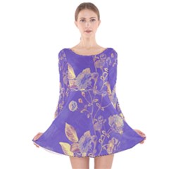 Flowers-103 Long Sleeve Velvet Skater Dress