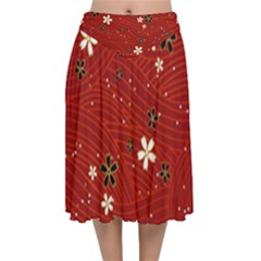 Flowers-106 Velvet Flared Midi Skirt