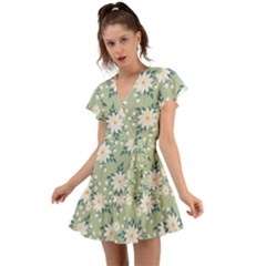 Flowers-108 Flutter Sleeve Wrap Dress