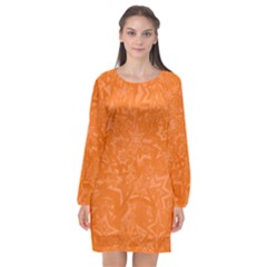 Orange-chaotic Long Sleeve Chiffon Shift Dress 