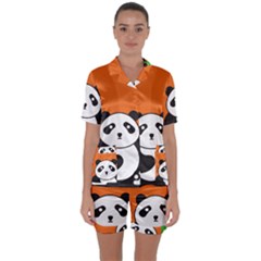 Panda Animal Orange Sun Nature Satin Short Sleeve Pajamas Set