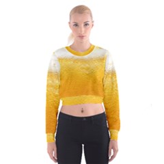 Texture Pattern Macro Glass Of Beer Foam White Yellow Cropped Sweatshirt by Semog4