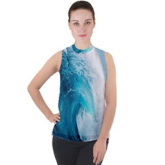 Tsunami Big Blue Wave Ocean Waves Water Mock Neck Chiffon Sleeveless Top by Semog4