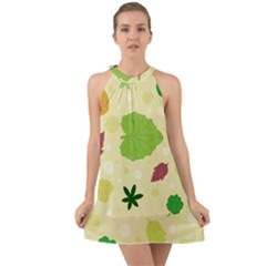 Leaves-140 Halter Tie Back Chiffon Dress