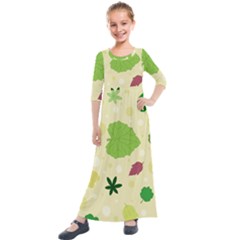 Leaves-140 Kids  Quarter Sleeve Maxi Dress