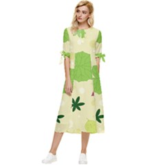 Leaves-140 Bow Sleeve Chiffon Midi Dress