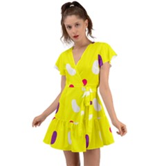 Pattern-yellow - 1 Flutter Sleeve Wrap Dress