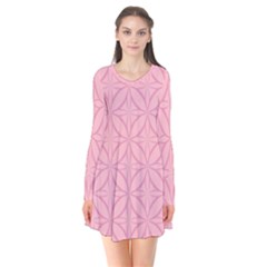 Pink-75 Long Sleeve V-neck Flare Dress