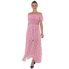 Pink-75 Off Shoulder Open Front Chiffon Dress