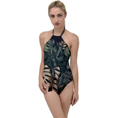 Tropical Leaves Foliage Monstera Nature Home Art Go With The Flow One Piece Swimsuit by Jancukart