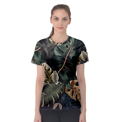 Tropical Leaves Foliage Monstera Nature Home Pattern Women s Sport Mesh Tee by Jancukart