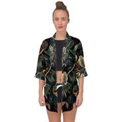Tropical Leaves Foliage Monstera Nature Home Pattern Open Front Chiffon Kimono by Jancukart