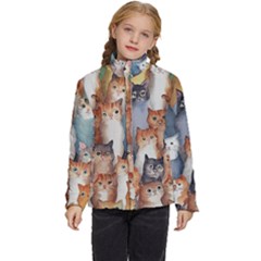 Cats Watercolor Pet Animal Mammal Kids  Puffer Bubble Jacket Coat by Jancukart