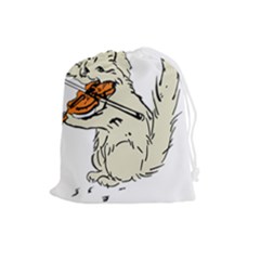 Cat Playing The Violin Art Drawstring Pouch (large) by oldshool