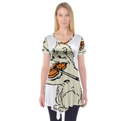 Cat Playing The Violin Art Short Sleeve Tunic 