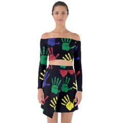 Handprints-hand-print-colourful Off Shoulder Top With Skirt Set by Semog4