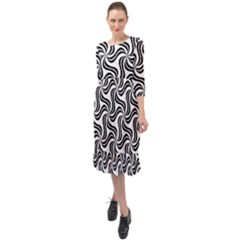 Soft-pattern-repeat-monochrome Ruffle End Midi Chiffon Dress by Semog4