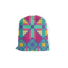 Checkerboard-squares-abstract--- Drawstring Pouch (medium) by Semog4