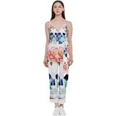 Day Of The Dead Skull Art V-neck Spaghetti Strap Tie Front Jumpsuit by Salman4z